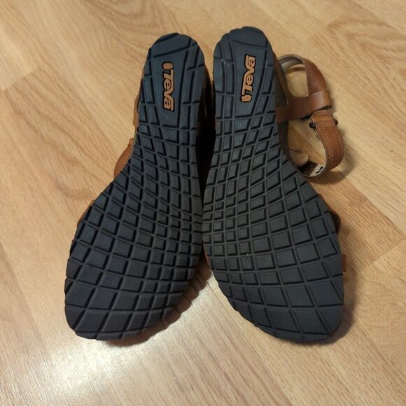 Teva Cabrillo Sandals Womens 8 Brown Leather Strappy Comfort Wedge Ankle Strap - Picture 6 of 7